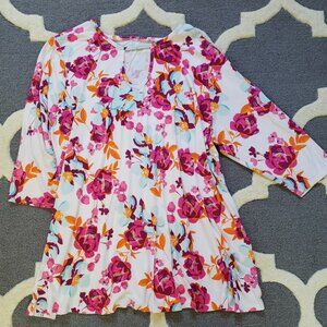 White colorful pink orange floral cutout flowy top tunic Jessica London size 26